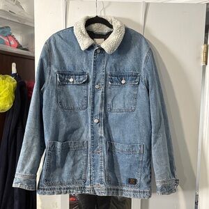 H&M Blue Denim Jacket with White Sherpa Collar